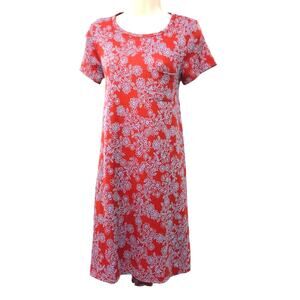 LuLaRoe Simply Comfortable Red Turquoise Print Dress Short Sleeve Scoop Neck XXS